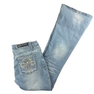 Red Rivet Y2K Low Rise Flare Jeans Womens 9 Light Wash Bell Bottom Embroidered